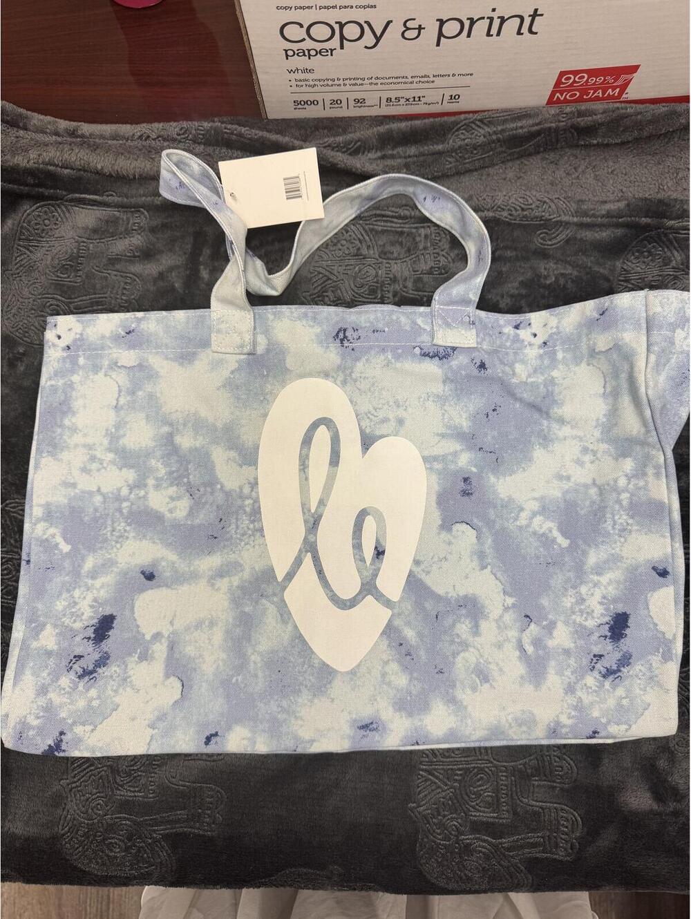 Ellie Blue Tie-Dye Heart Logo Tote Bag with Handles